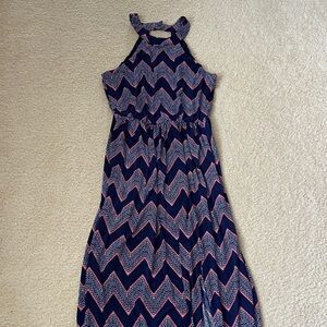 Three Hearts Navy and Pink Chevron Maxi Dress